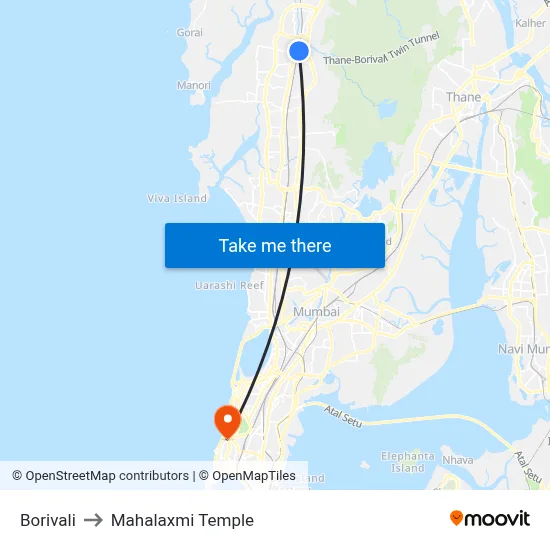 Borivali to Mahalaxmi Temple map