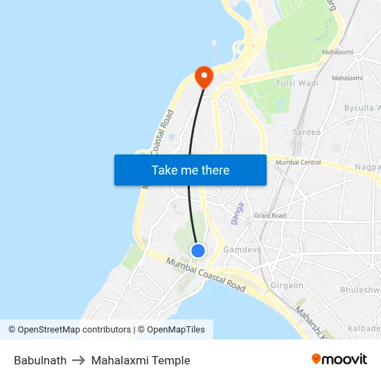 Babulnath to Mahalaxmi Temple map