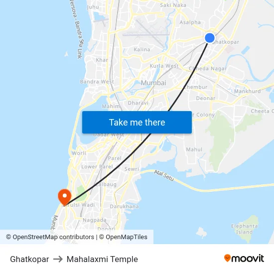 Ghatkopar to Mahalaxmi Temple map