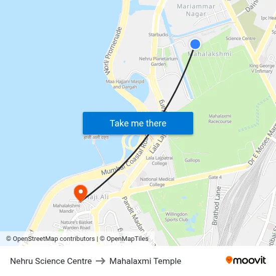 Nehru Science Centre to Mahalaxmi Temple map