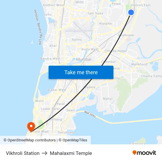 Vikhroli Station to Mahalaxmi Temple map