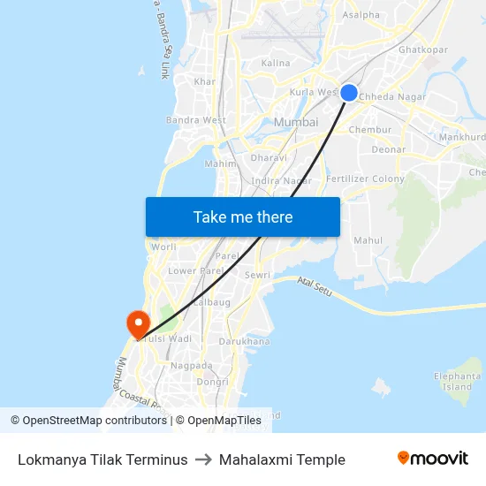 Lokmanya Tilak Terminus to Mahalaxmi Temple map