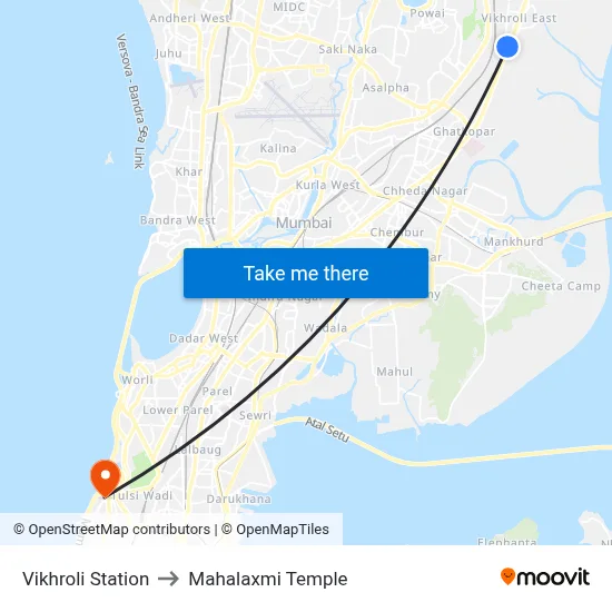 Vikhroli Station to Mahalaxmi Temple map