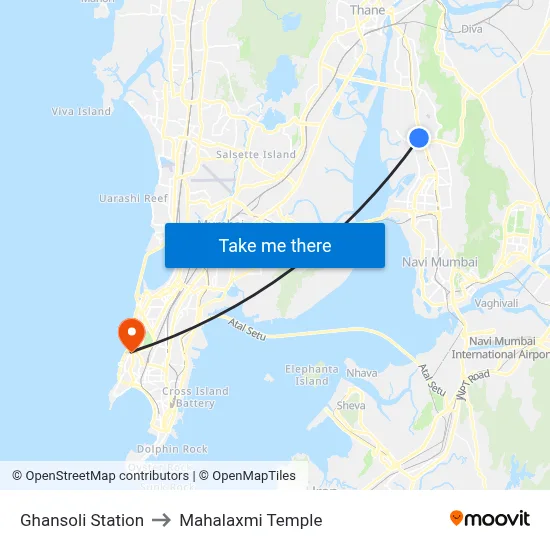 Ghansoli Station to Mahalaxmi Temple map