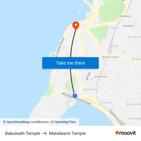 Babulnath Temple to Mahalaxmi Temple map