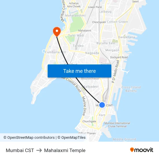 Mumbai CST to Mahalaxmi Temple map