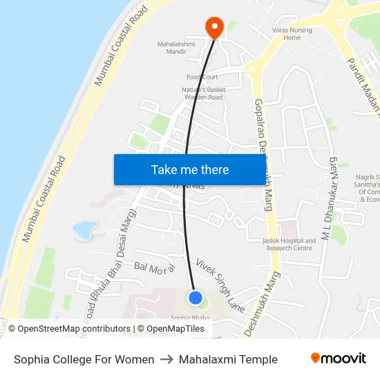Sophia College For Women to Mahalaxmi Temple map