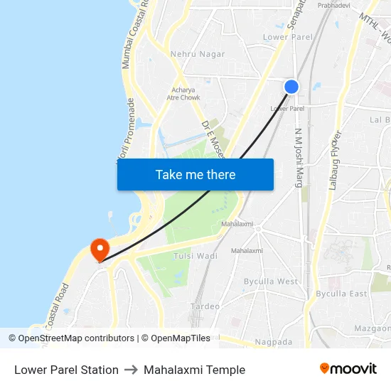 Lower Parel Station to Mahalaxmi Temple map