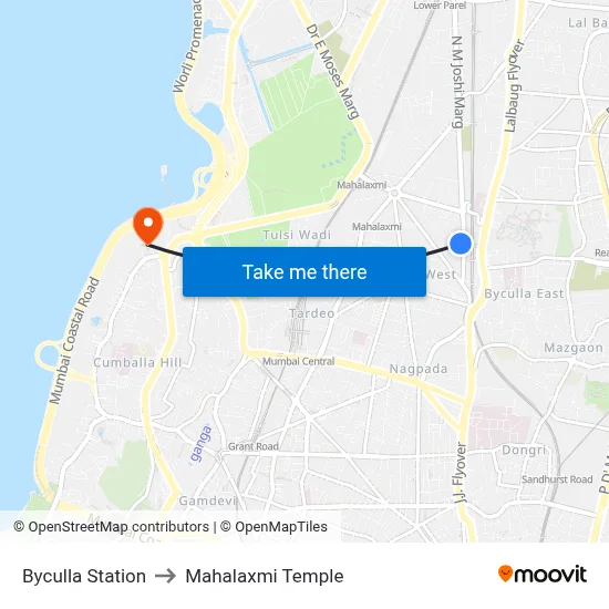 Byculla Station to Mahalaxmi Temple map