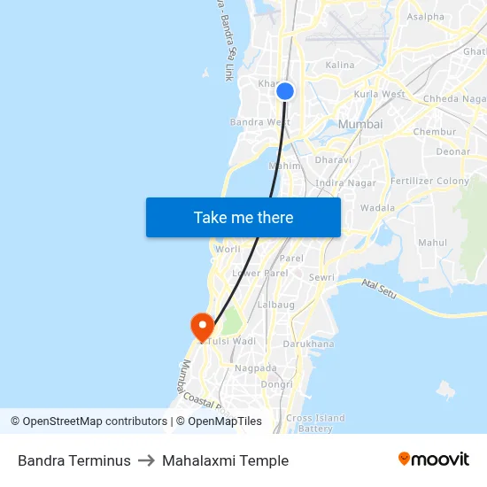 Bandra Terminus to Mahalaxmi Temple map