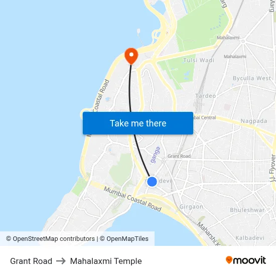 Grant Road to Mahalaxmi Temple map