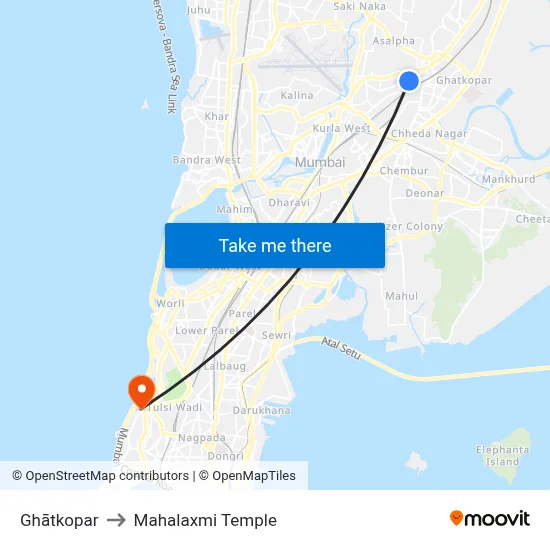 Ghātkopar to Mahalaxmi Temple map