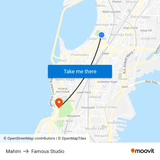 Mahim to Famous Studio map