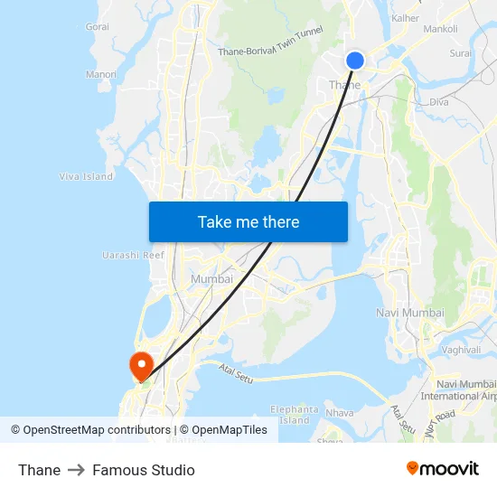 Thane to Famous Studio map