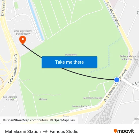 Mahalaxmi Station to Famous Studio map
