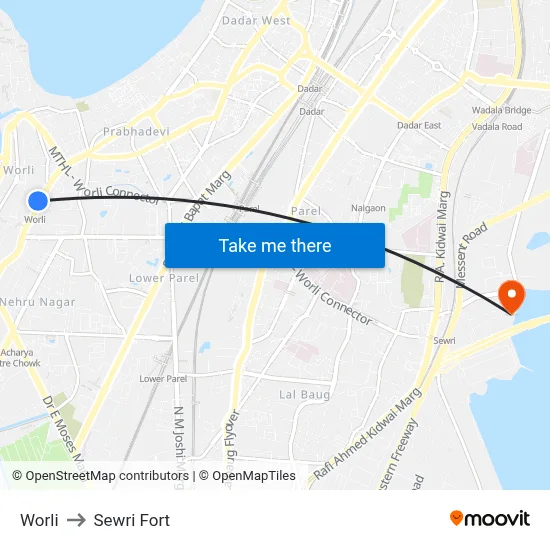 Worli to Sewri Fort map