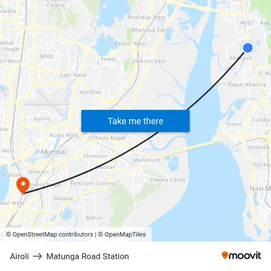Airoli to Matunga Road Station map