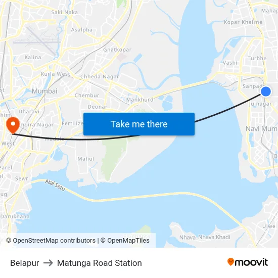 बेलापुर to माटुंगा रोड स्टेशन map