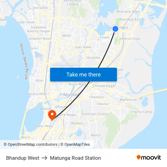 Bhandup West to Matunga Road Station map