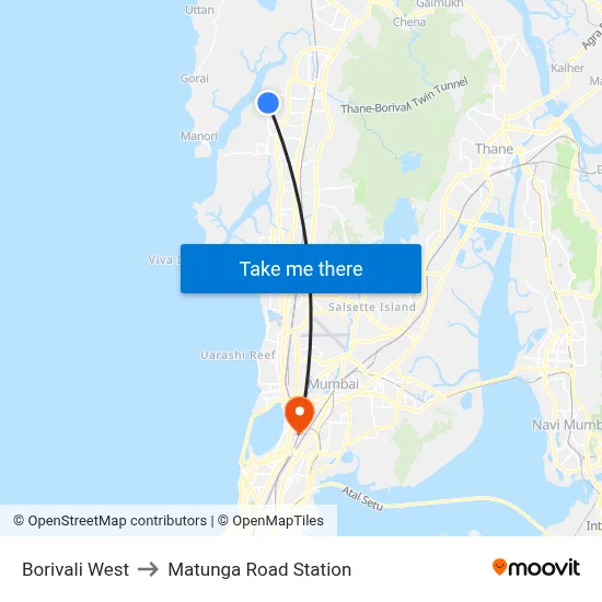 बोरीवली पश्चिम to माटुंगा रोड स्टेशन map