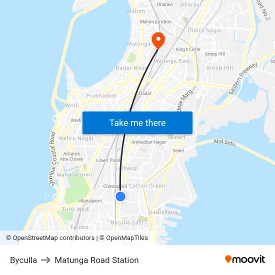 Byculla to Matunga Road Station map