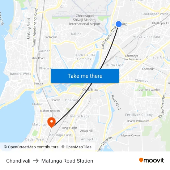 Chandivali to Matunga Road Station map