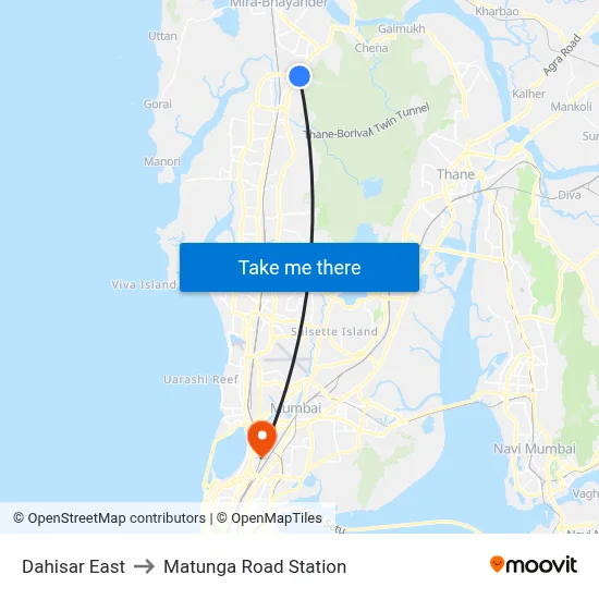 Dahisar East to Matunga Road Station map