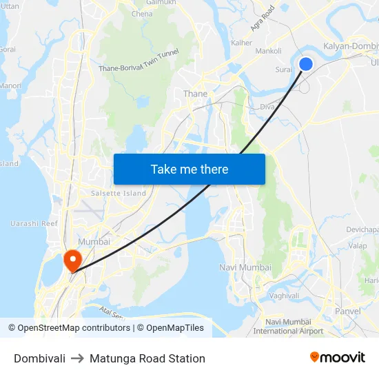 Dombivali to Matunga Road Station map