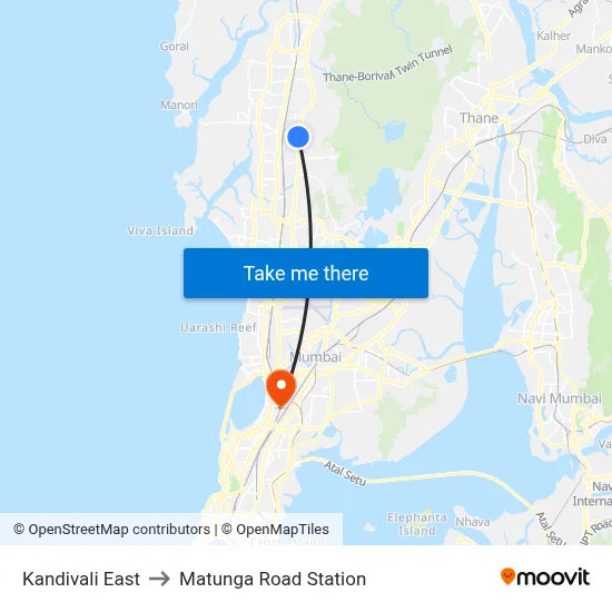 कांदिवली पूर्व to माटुंगा रोड स्टेशन map