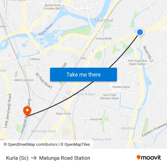 Kurla (Sc) to Matunga Road Station map