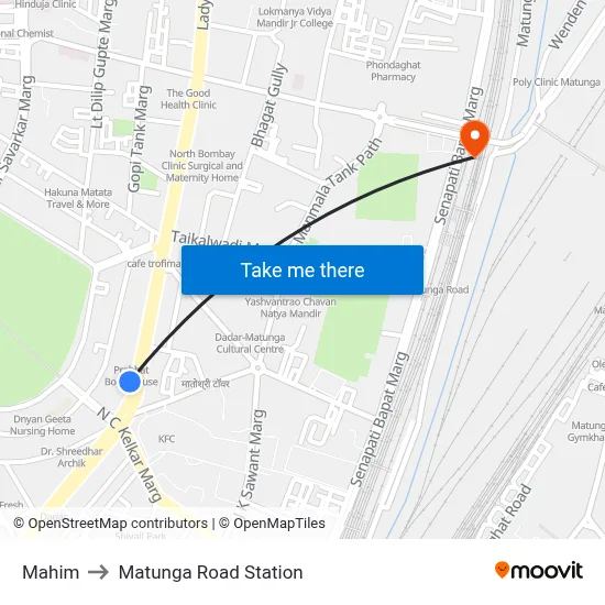 माहिम to माटुंगा रोड स्टेशन map