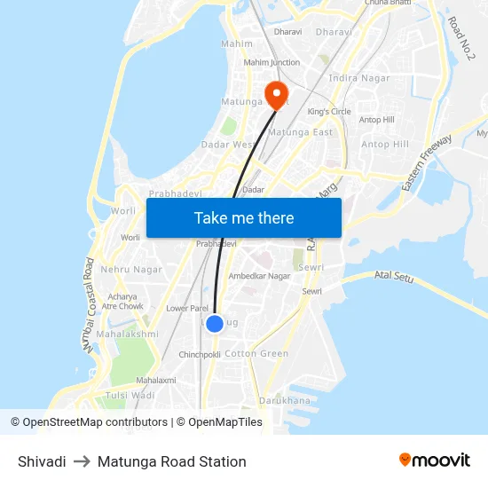 Shivadi to Matunga Road Station map