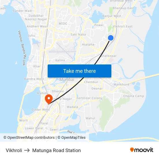 Vikhroli to Matunga Road Station map