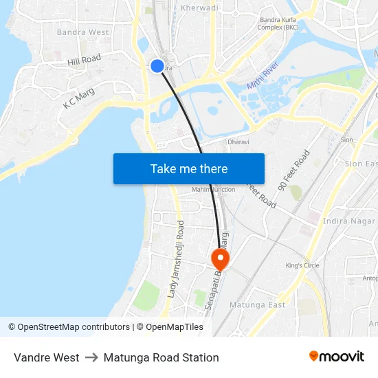 Vandre West to Matunga Road Station map