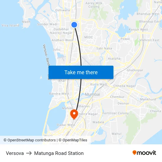 Versova to Matunga Road Station map