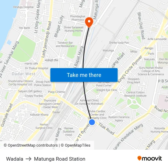 Wadala to Matunga Road Station map