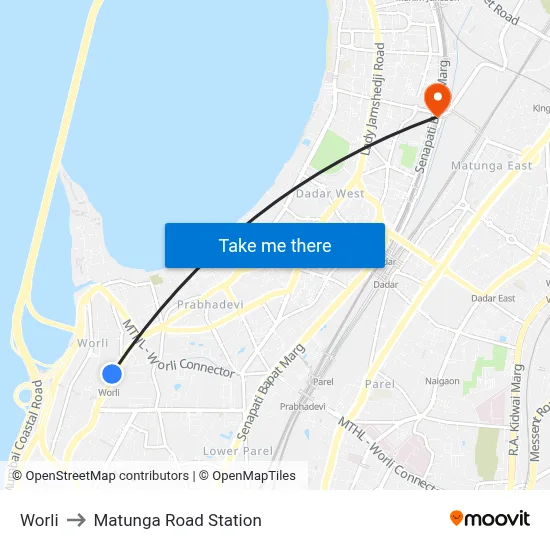 Worli to Matunga Road Station map