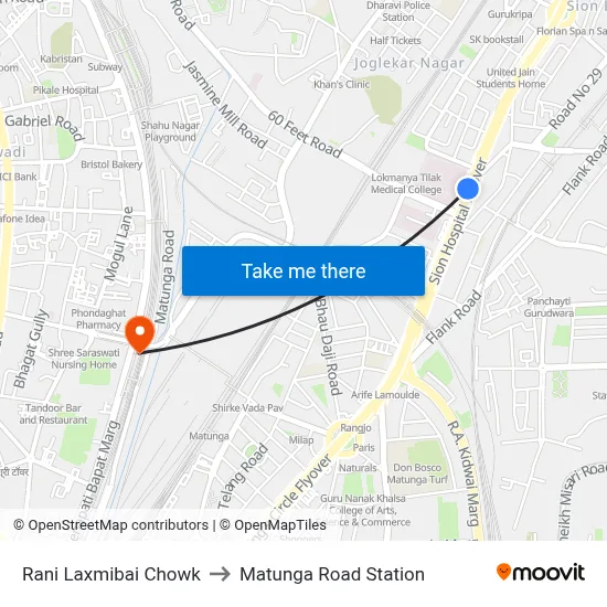 Rani Laxmibai Chowk to Matunga Road Station map