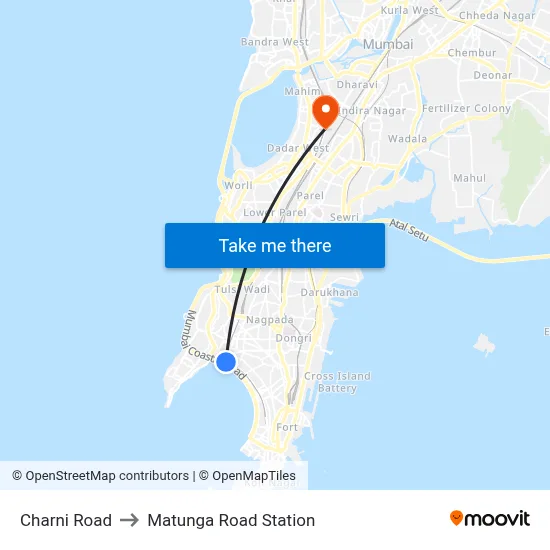 Charni Road to Matunga Road Station map