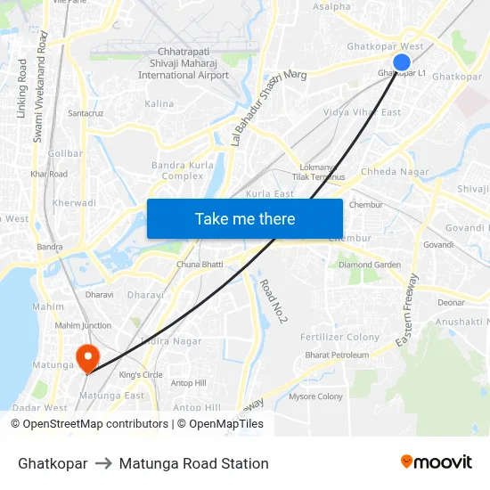 Ghatkopar to Matunga Road Station map