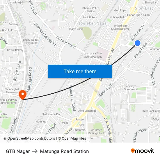 GTB Nagar to Matunga Road Station map