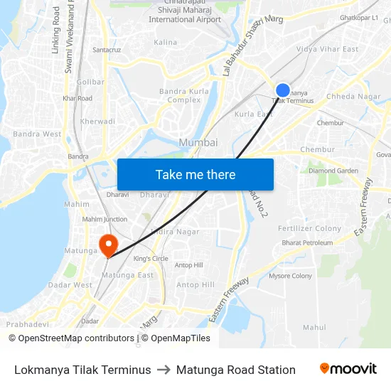 Lokmanya Tilak Terminus to Matunga Road Station map
