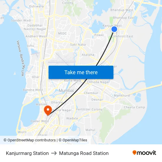 Kanjurmarg Station to Matunga Road Station map