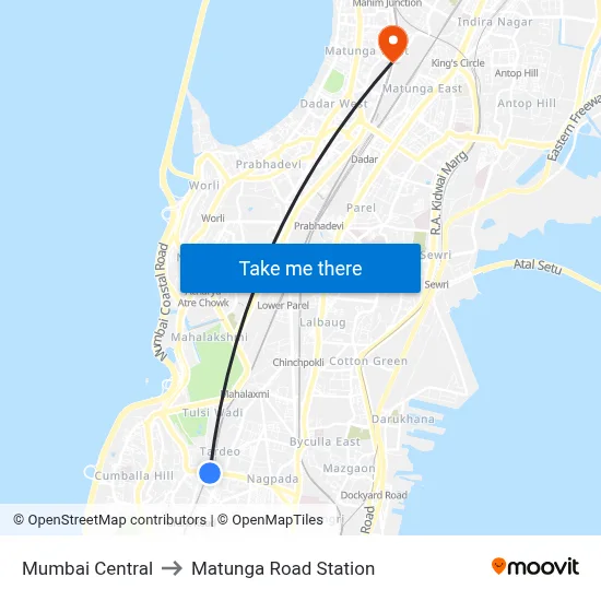 Mumbai Central to Matunga Road Station map