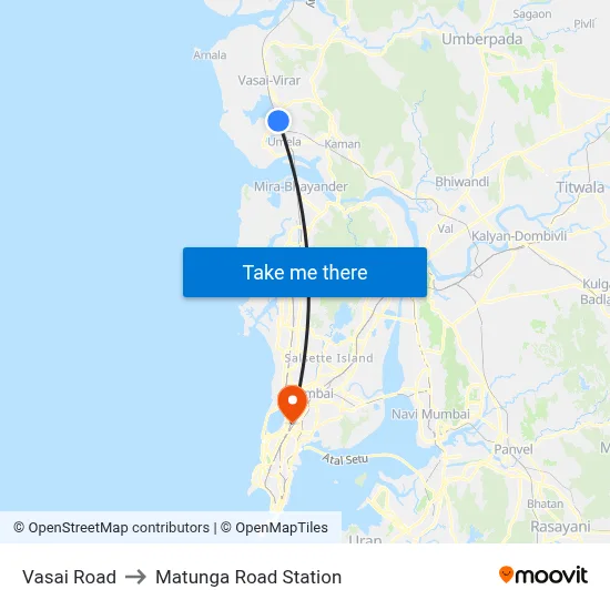Vasai Road to Matunga Road Station map