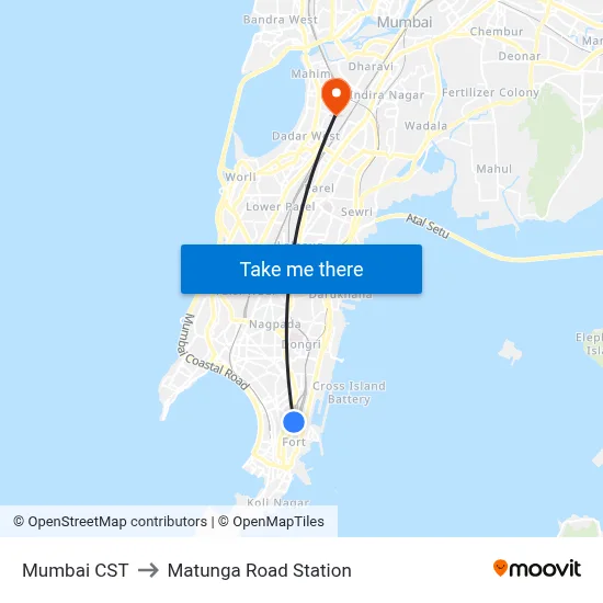 Mumbai CST to Matunga Road Station map