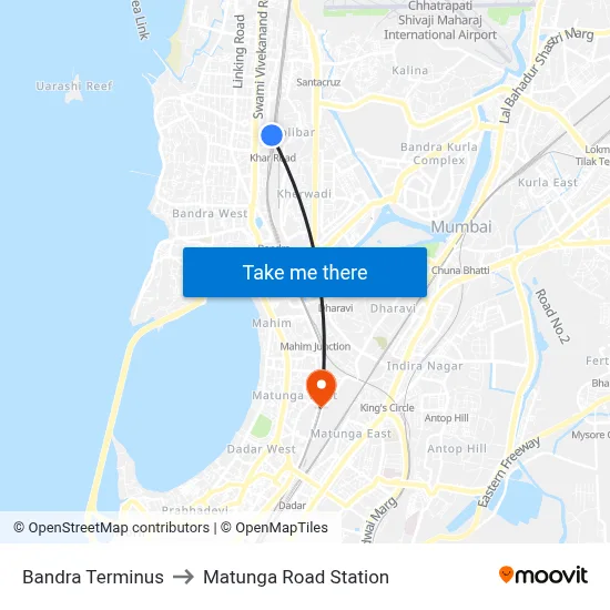 Bandra Terminus to Matunga Road Station map