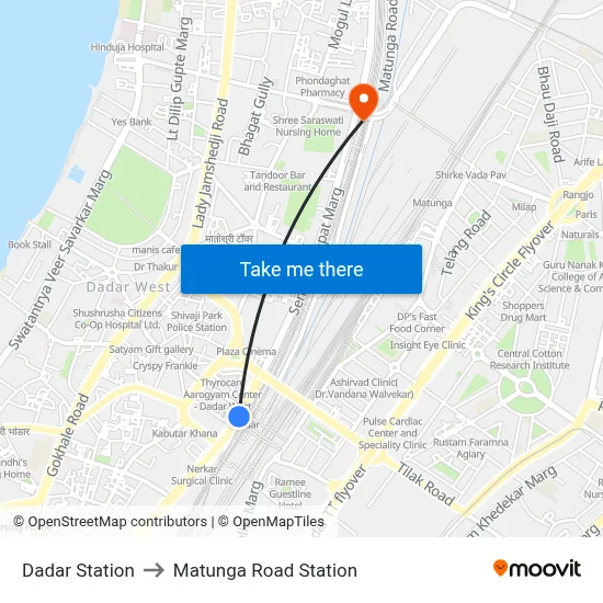 Dadar Station to Matunga Road Station map