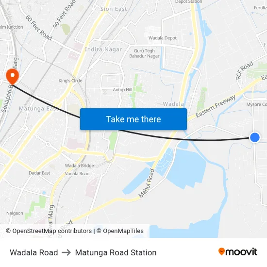 Wadala Road to Matunga Road Station map