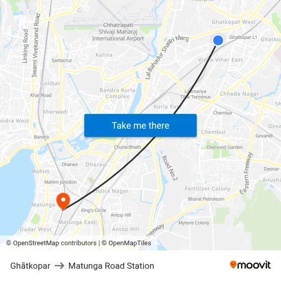 Ghātkopar to Matunga Road Station map